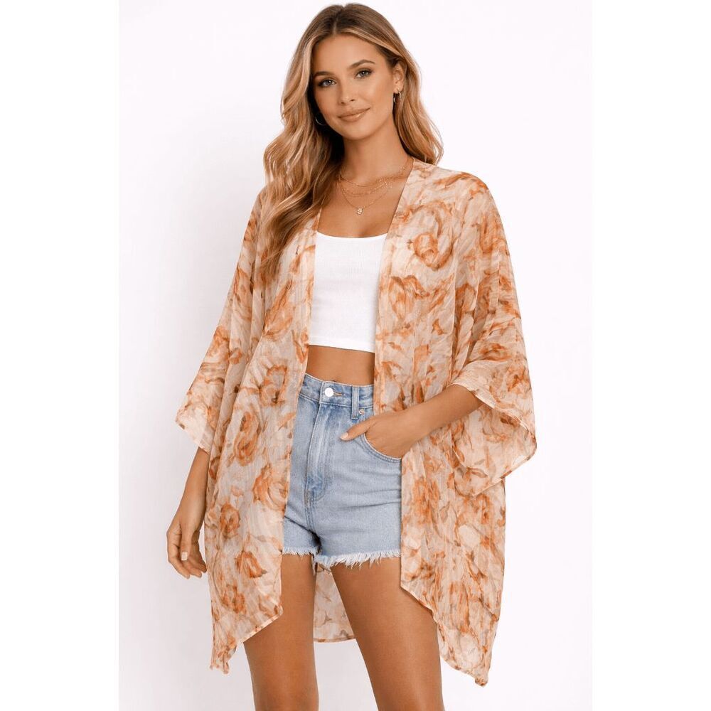 Anne Klein Women's Printed Open-Front Kimono Cardigan M